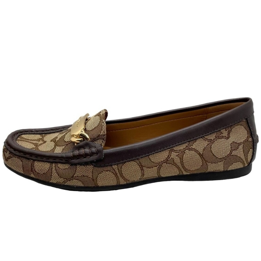 Coach Brown Signature Canvas Loafers with Gold Hardware